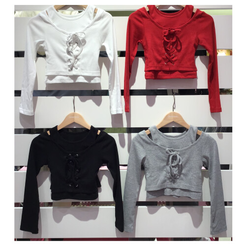 💗レースアップテレコ長袖シャツ💗