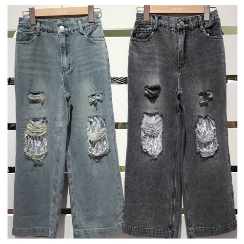 💗レースダメージデニムワイドパンツ💗