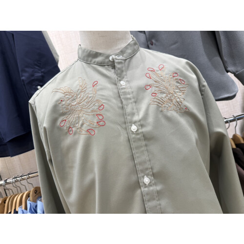 バンドカラー長袖シャツ