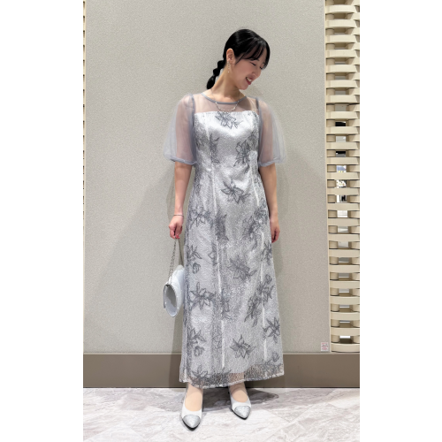 【AW新作ドレス紹介】チュールバルーンスリーブメロンチュールフラワー刺繍タイトドレス